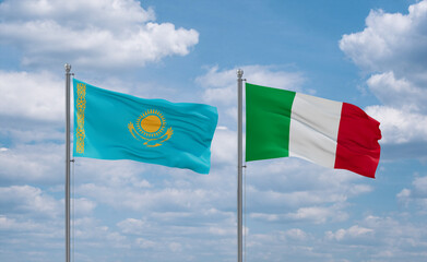 Italy and Kazakhstan flags, country relationship concept