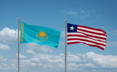 Liberia and Kazakhstan flags, country relationship concept