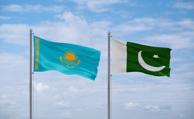 Pakistan and Kazakhstan flags, country relationship concept