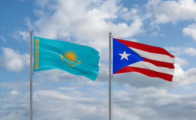 Puerto Rico and Kazakhstan flags, country relationship concept
