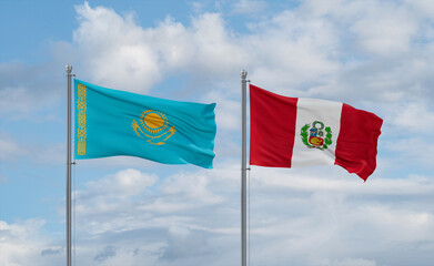 Peru and Kazakhstan flags, country relationship concept
