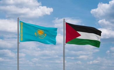 Palestine and Kazakhstan flags, country relationship concept