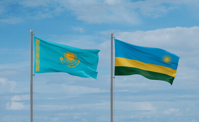 Rwanda and Kazakhstan flags, country relationship concept