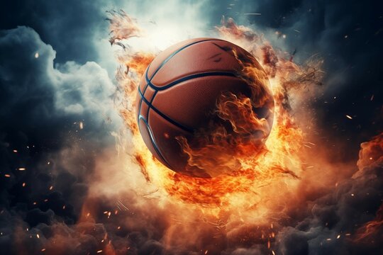 Basketball on fire. Generative Ai