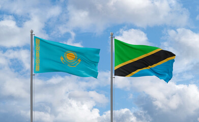 Tanzania and Kazakhstan flags, country relationship concept