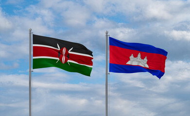 Cambodia and Kenya flags, country relationship concept