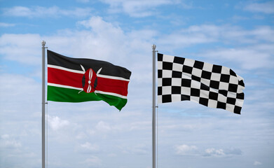 Checkered racing and Kenya flags, country relationship concept