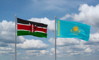 Kazakhstan and Kenya flags, country relationship concept