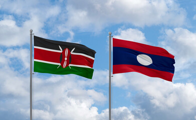 Laos and Kenya flags, country relationship concept