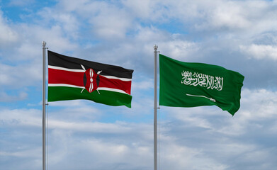 Kenya and Saudi Arabia flags, country relationship concepts