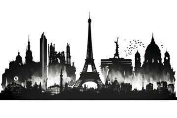 Black silhouette of Paris on white background. - obrazy, fototapety, plakaty