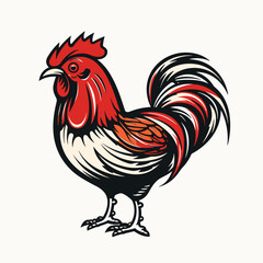 A colored Rooster. Vector illustration of the cock. A bright colorful rooster as icon logo template