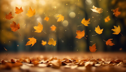 Naklejka na ściany i meble a scene with few leaf falling in the mid air simple background style