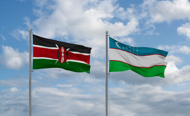 Uzbekistan and Kenya flags, country relationship concept