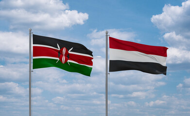 Yemen and Kenya flags, country relationship concept
