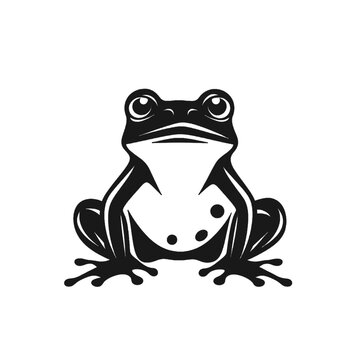 Black silhouette of a frog, toad on white background.