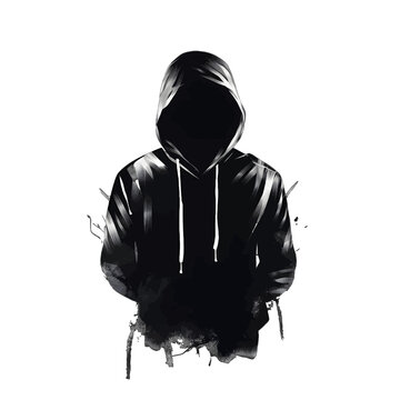 Black silhouette of a hoodies on white background.