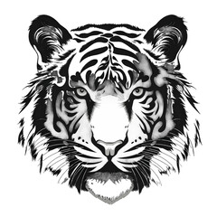 Black silhouette of a tiger on white background.