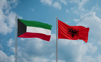 Kuwait and Albania national flags, country relationship concept