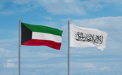 Kuwait and Afghanistan national flags, country relationship concept