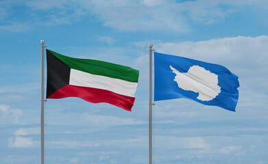 Kuwait and Antarctica flags, country relationship concept