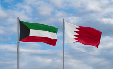 Bahrain and Kuwait flags, country relationship concept
