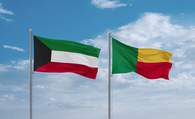 Benin and Kuwait flags, country relationship concept