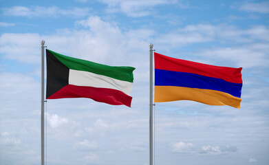 Armenia and Kuwait flags, country relationship concept