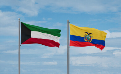 Ecuador and Kuwait flags, country relationship concept