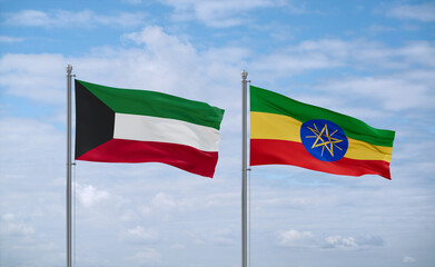 Ethiopia and Kuwait flags, country relationship concept
