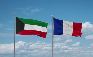Kuwait and France flags, country relationship concept