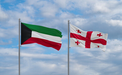 Georgia and Kuwait flags, country relationship concept