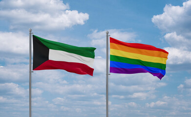 Gay Pride and Kuwait flags, country relationship concept
