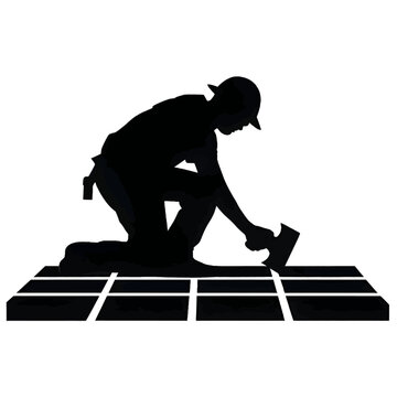 Vector illustration of a tile worker in black silhouette against a clean white background, capturing graceful forms.