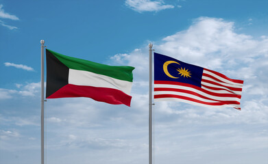 Malaysia and Kuwait flags, country relationship concept