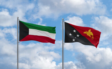 Papua New Guinea and Kuwait flags, country relationship concept