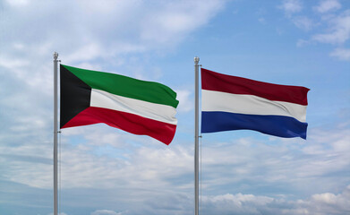 Netherlands and Kuwait flags, country relationship concept