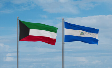 Nicaragua and Kuwait flags, country relationship concept