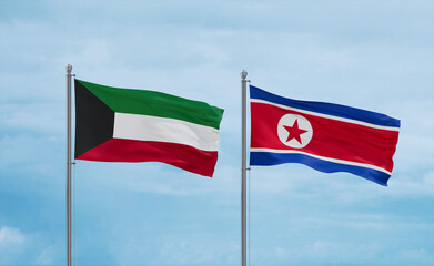 North Korea and Kuwait flags, country relationship concept