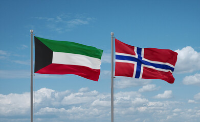 Norway and Kuwait flags, country relationship concept