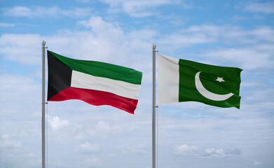 Pakistan and Kuwait flags, country relationship concept