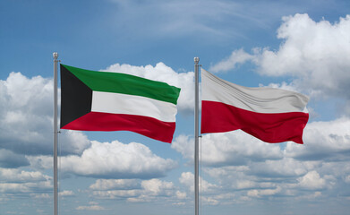 Poland and Kuwait flags, country relationship concept