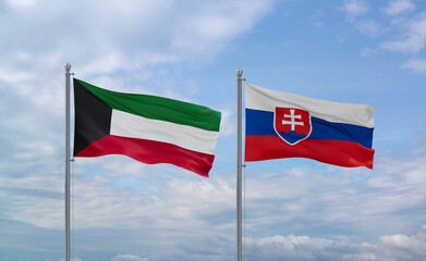 Slovakia and Kuwait flags, country relationship concept