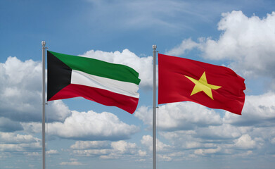 Vietnam and Kuwait flags, country relationship concept
