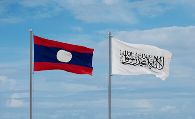 Laos and Afghanistan national flags, country relationship concept