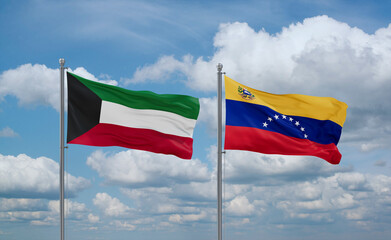 Venezuela and Kuwait flags, country relationship concept