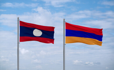 Armenia and Laos flags, country relationship concept