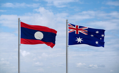 Australia and Laos flags, country relationship concept