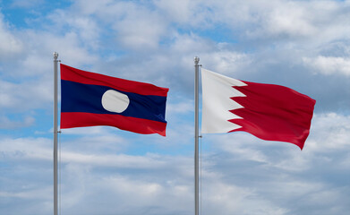 Bahrain and Laos flags, country relationship concept