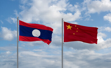 China and Laos flags, country relationship concept